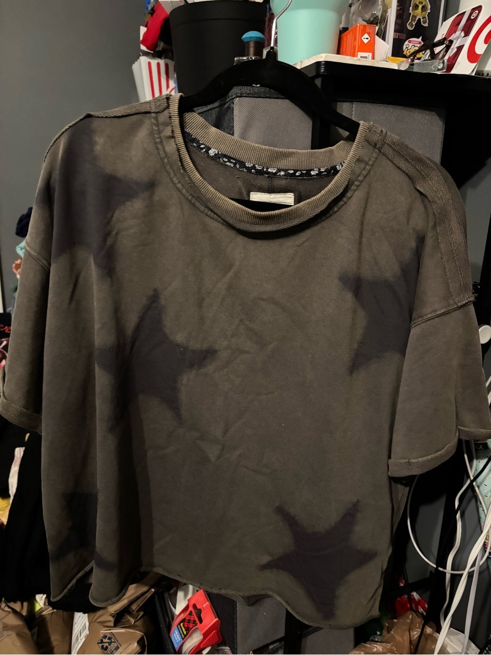 Umgee Olive Green Short-Sleeve Star-Print  Shirt Small